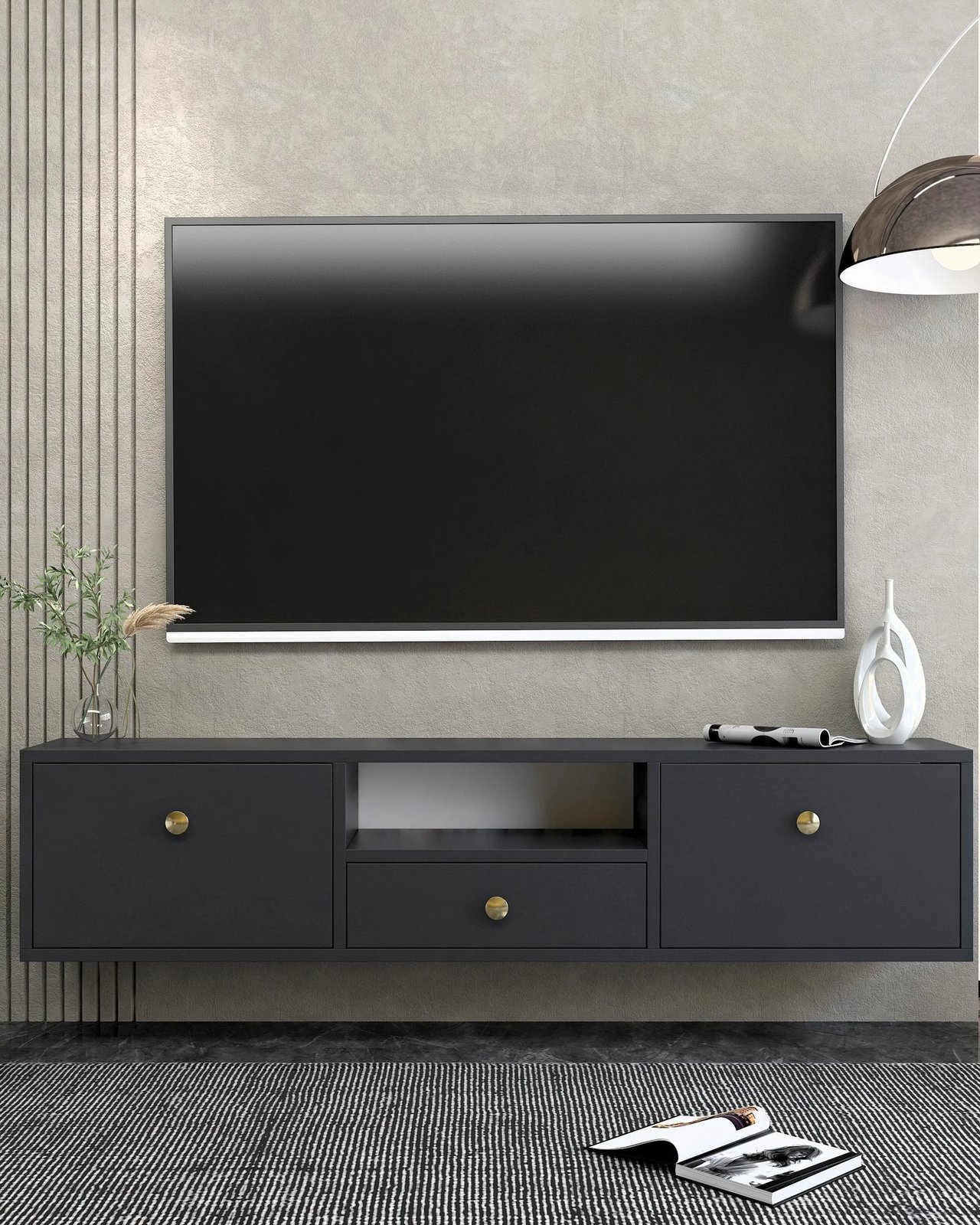 Komodë TV Skye Decor, 1301-DROP-1, antracit, ari