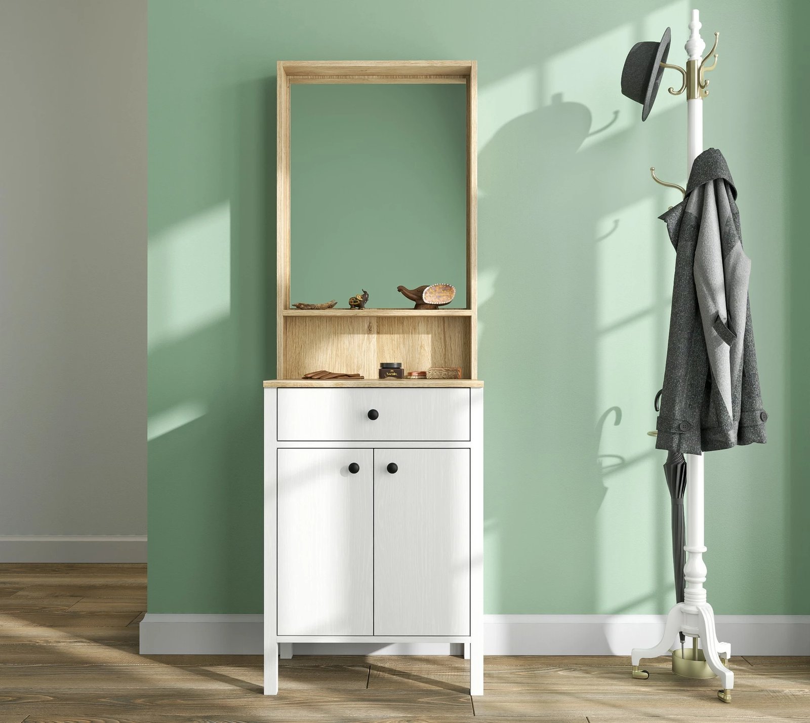 Stendë korridori Hanah Home, FRN-20078, ngjyrë druri dhe e bardhë, 63x190x38cm