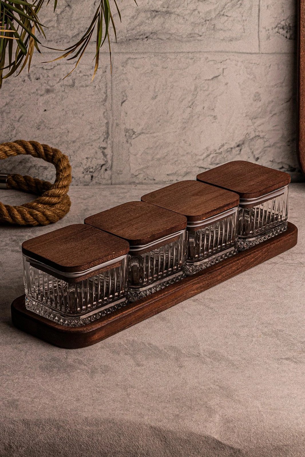 Set pjatash qelqi me kapakë druri, 9 copë, Hermia Concept, Bella Kare 5