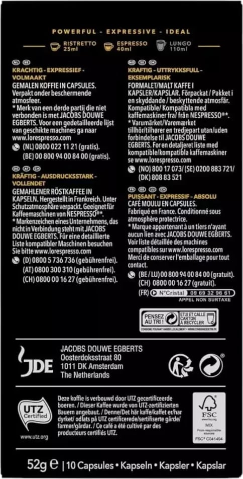 Kapsula Kafeje L'OR Ristretto, 10 copë