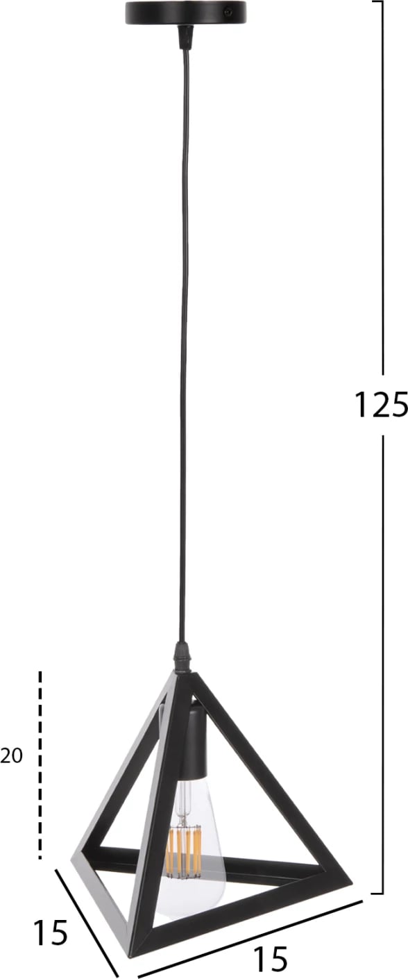 Llambë varëse tavani, kapak metalik i zi, piramidë, FH4181, 15x15x125H cm Llambë varëse tavani, kapak metalik i zi, piramidë, FH4181, 15x15x125H cm