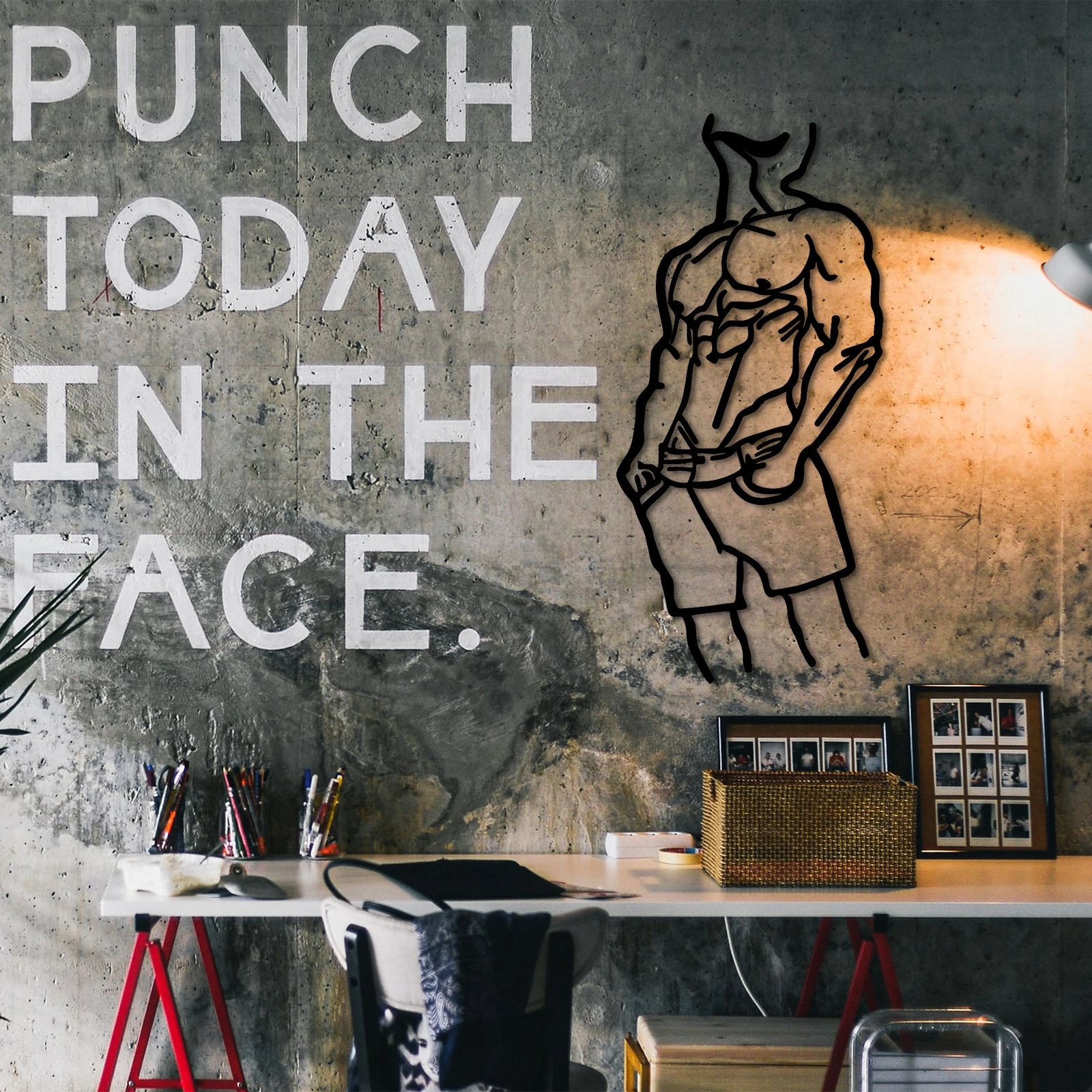 Aksesor muri dekorativ prej metali, figurë mashkullore, Wallity, ngjyrë e zezë