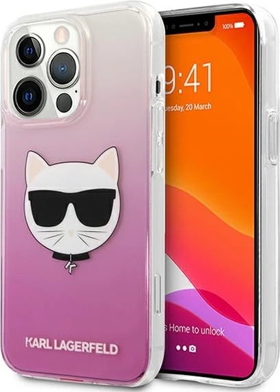 Mbështjellës Karl Lagerfeld KLHCP13XCTRP për iPhone 13 Pro Max, hardcase, rozë