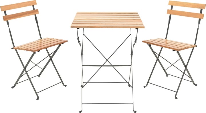 Tavolinë me karrige Pometia, set 3 copë, dru-metal, e palosshme