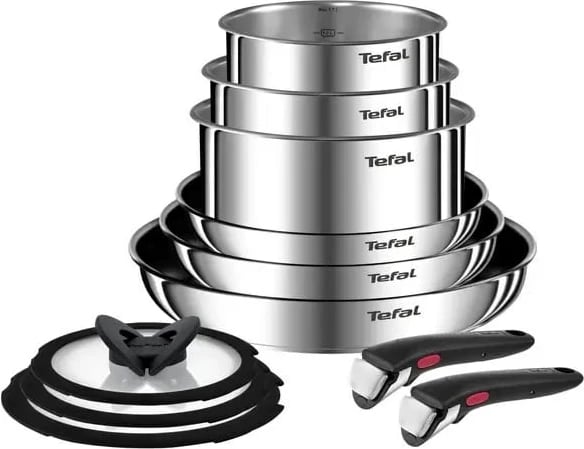Set enësh për gatim Tefal Ingenio Emotion L897SB74, 11 pjesë, çelik inoks, doreza të lëvizshme, titanium