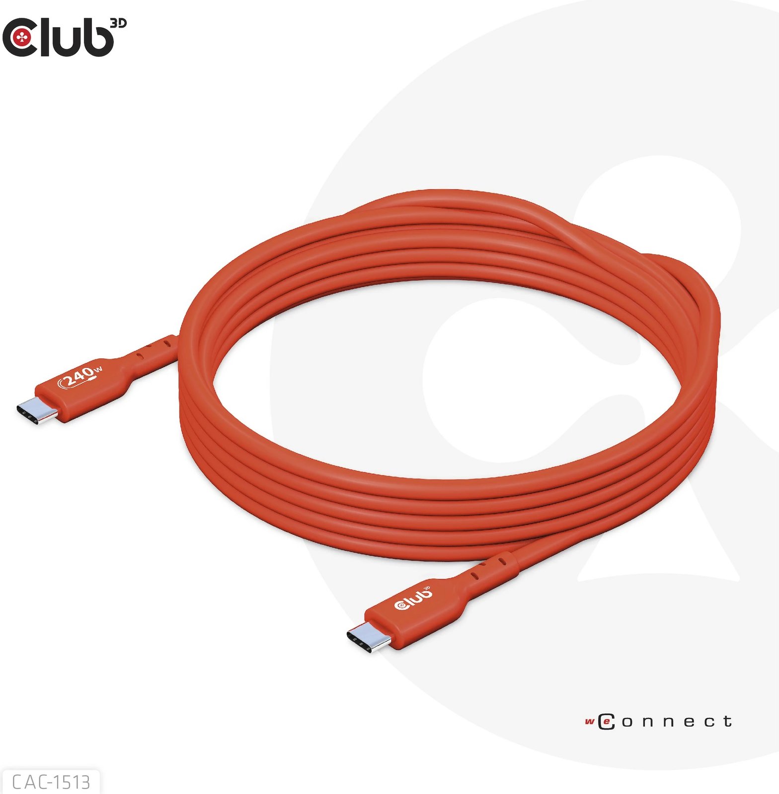 Kabllo USB-C Club3D CAC-1513, 3m, 240W, 480Mb/s, kuqe Kabllo USB-C Club3D CAC-1513, 3m, 240W, 480Mb/s, kuqe
