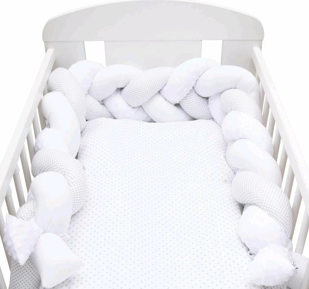mbrojtëse e thurur për krevat bebe, New Baby, Minka & Dot, 210x18x10 cm, gri