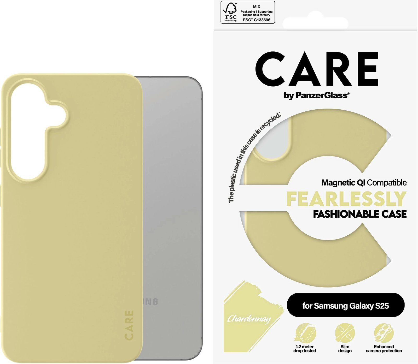 Mbështjellës PanzerGlass CARE Fashionable Case Chardonnay për Galaxy S25, silikon, yellow