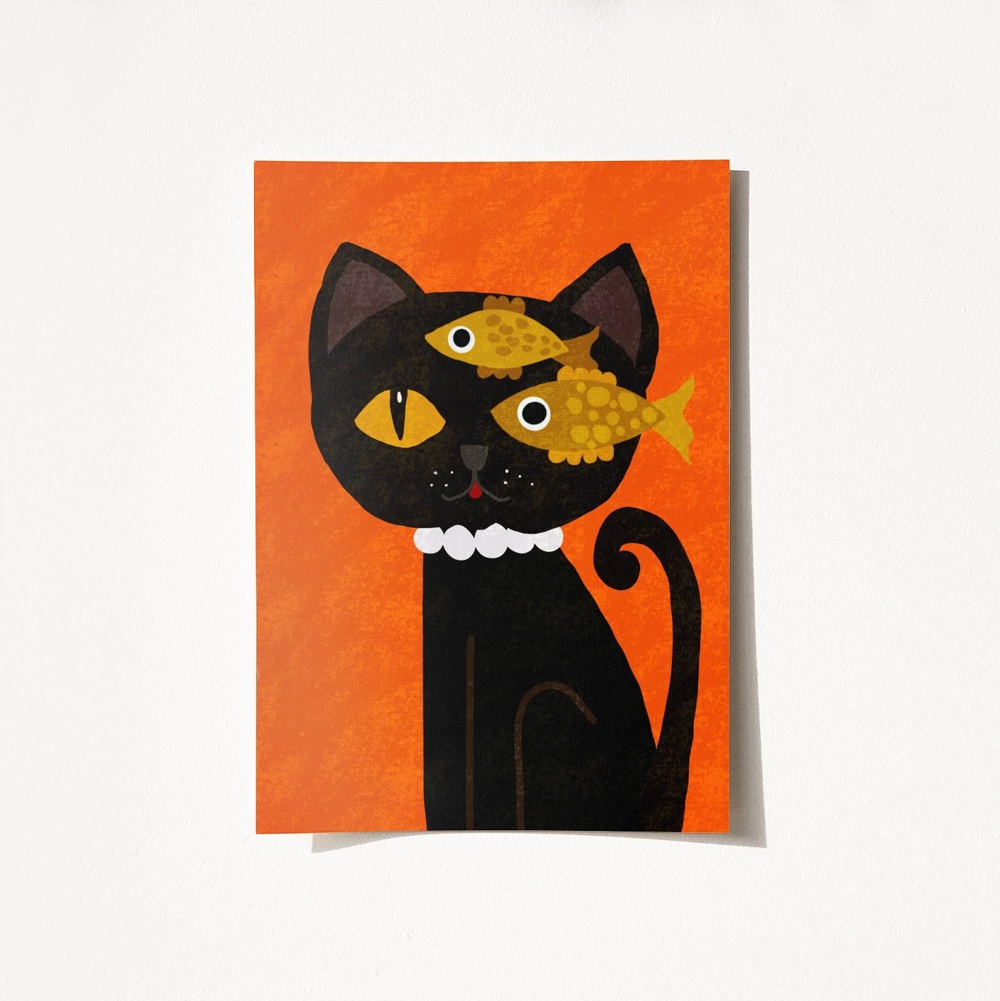Poster pa kornizë, mace e zezë me peshq të verdhë, 50x70cm, Wallity - 2084
