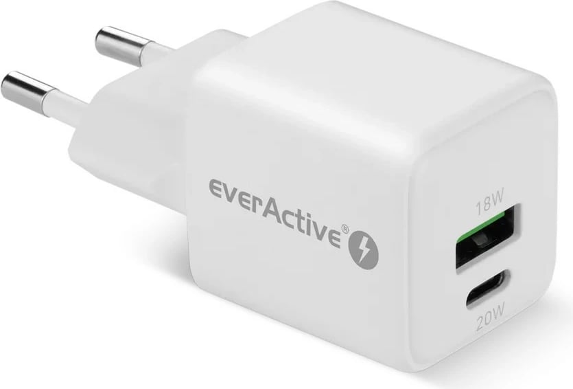 Adapter energjie GaN everActive SC-330Q, 20W, 1x USB, 1x USB-C, Bardhë
