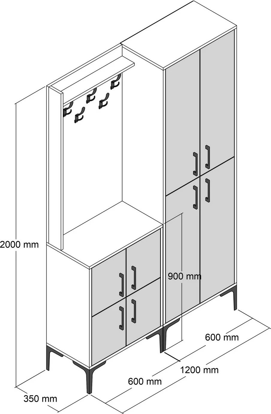 Stendë për korridor, Berlin BA, ngjyrë arre dhe mermer i bardhë