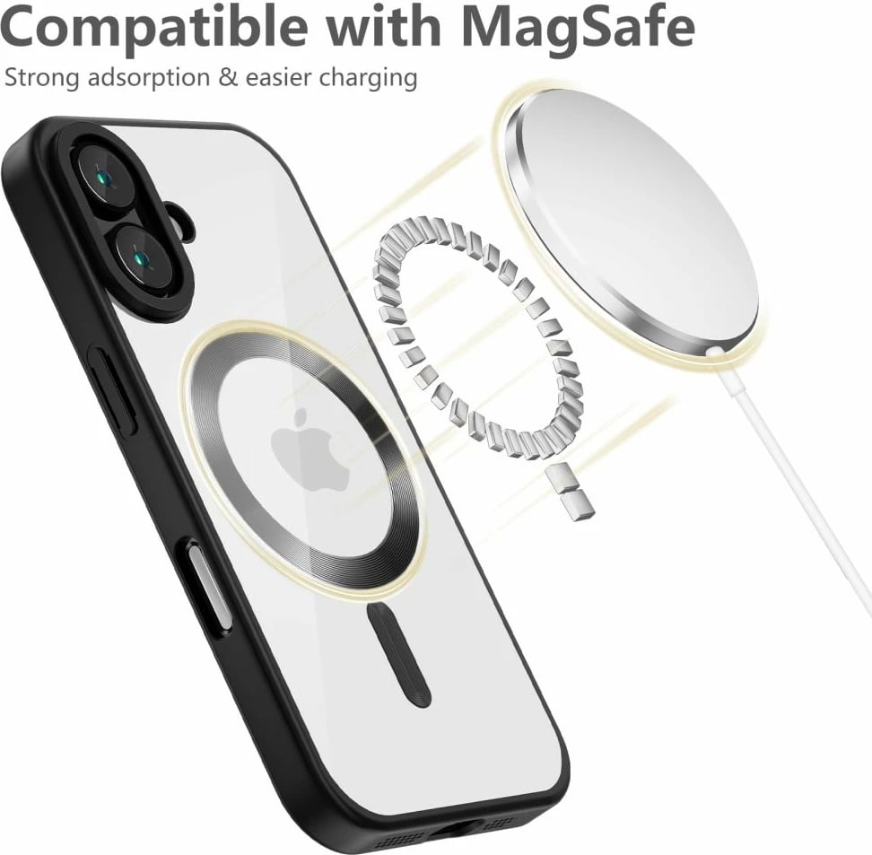 Mbështjellës Tech-Protect MagFlex për iPhone 16, MagSafe, Transparent me kornizë të zezë