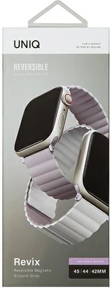 Rrip silikoni për Apple Watch UNIQ Revix, 42/44/45/49mm, dyngjyrësh vjollcë-e bardhë