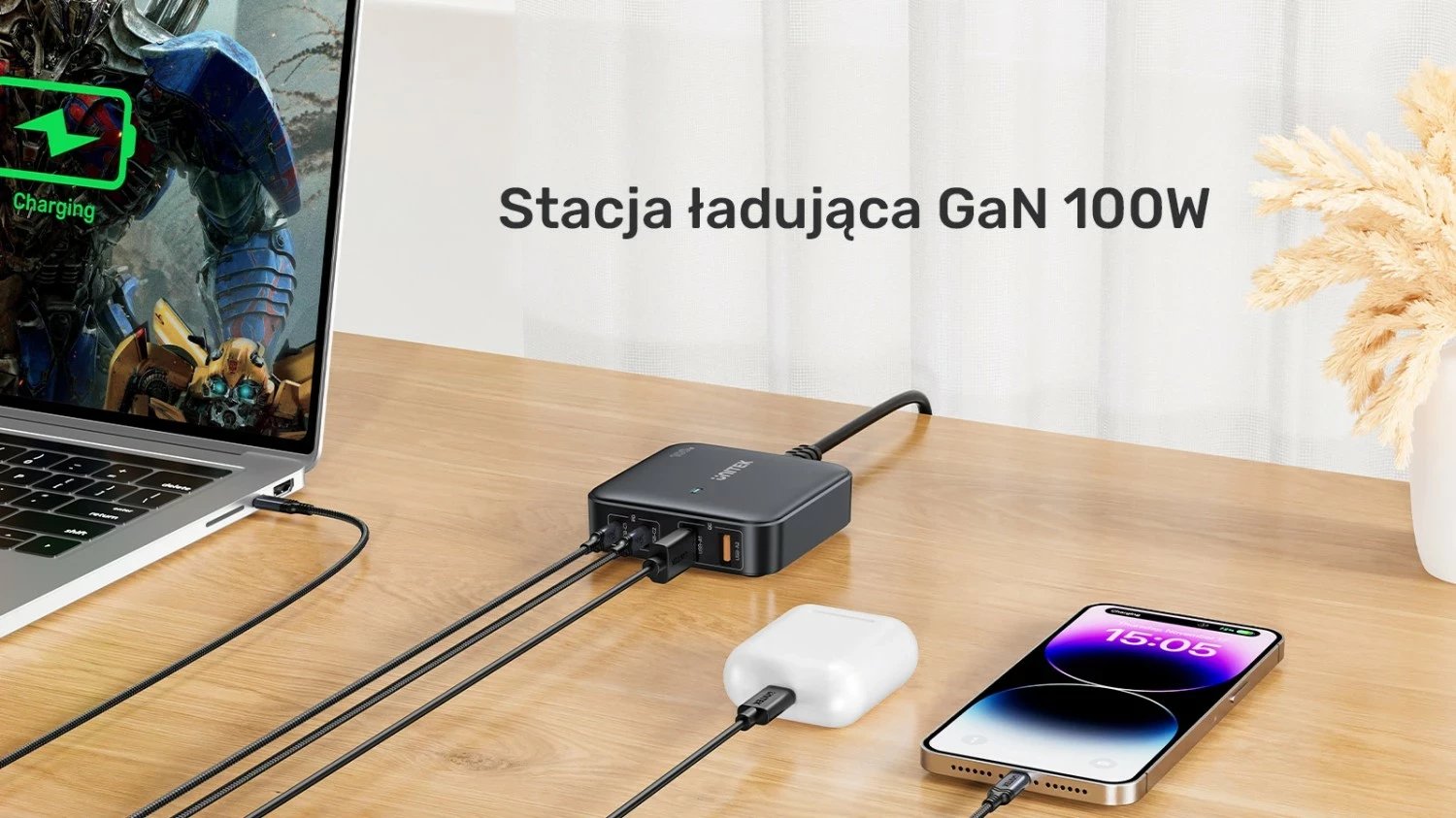 Karikues Unitek GaN 100W 2xUSB-A 2xUSB-C, i zi