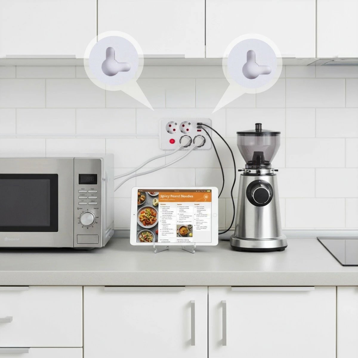 Zgjatues elektrik Maclean MCE392 W, 4 priza Schuko, 3x USB, 2500W, 110-240V, kabllo 1.5m, me çelës, e bardhë