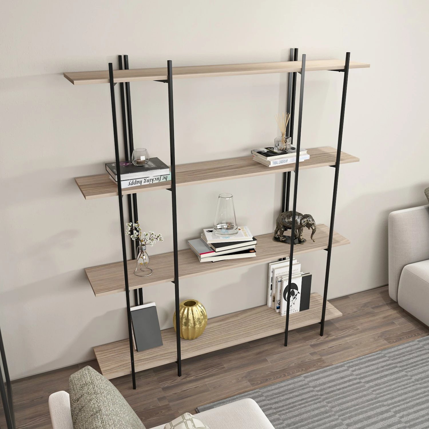 Raft librash Skye Decor, ngjyrë lisi dhe e zezë