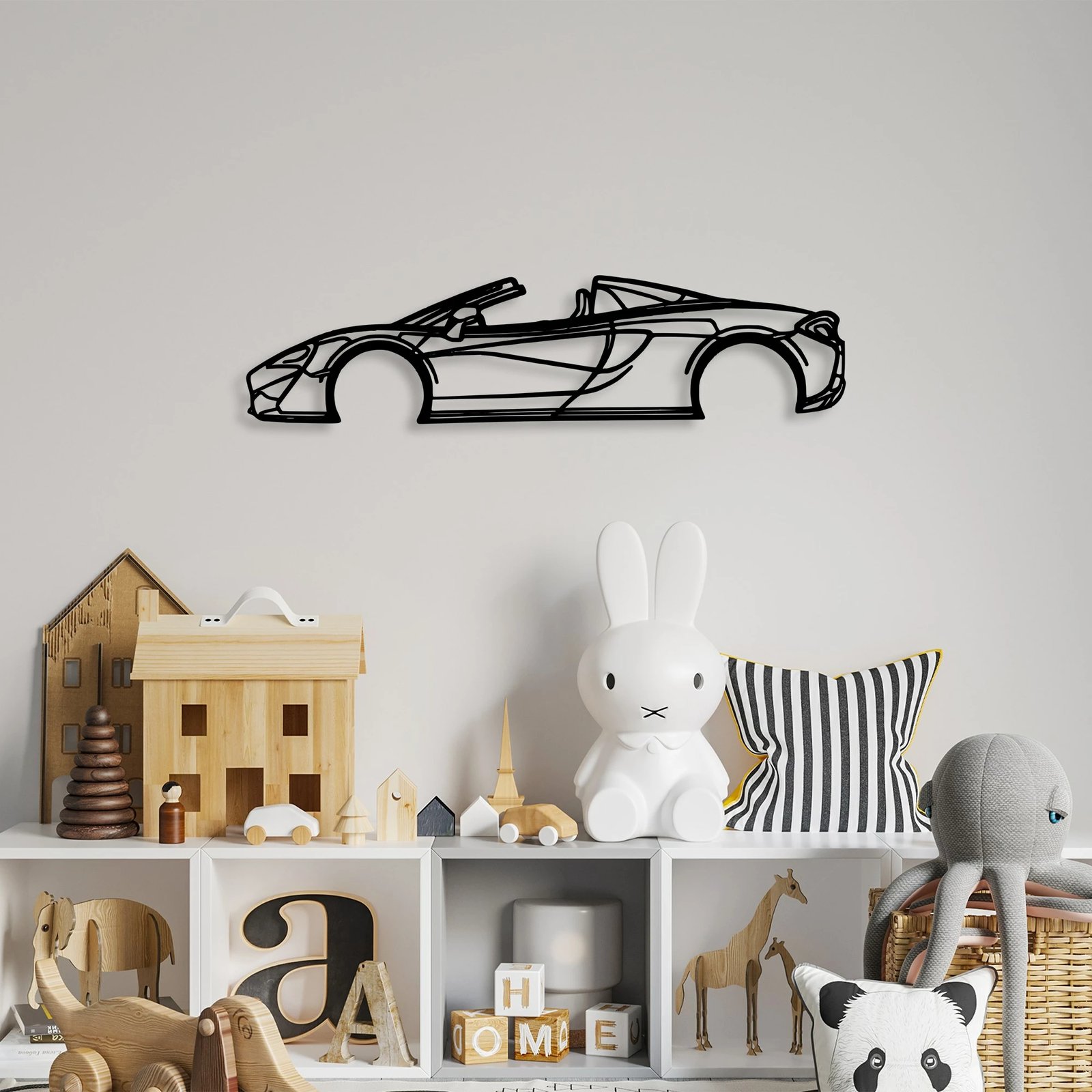 Aksesor dekorativ për mur, silueta McLaren 570S, metal i zi, 70x17cm
