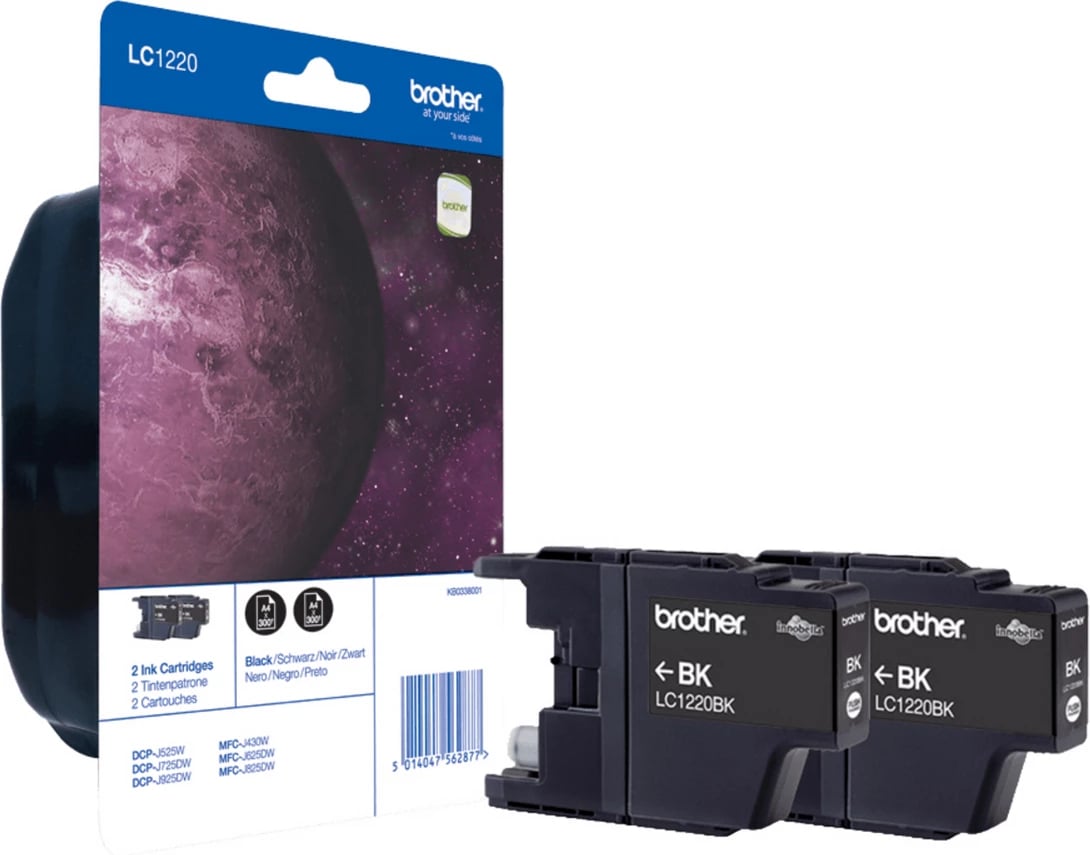 fishek boje, Brother, LC1220BKBP2, për printer inkjet, i zi, paketë dyshe