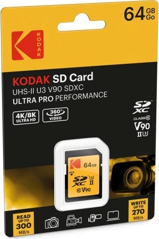 Kartelë memorie Kodak SDXC 64GB UHS-II U3 V90, e zezë/portokalli Kartelë memorie Kodak SDXC 64GB UHS-II U3 V90, e zezë/portokalli