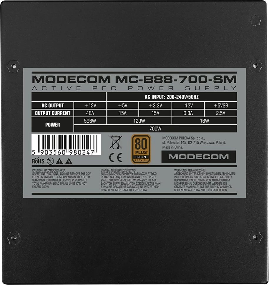 Furnizues rryme MODECOM MC-B88-700-SM, 700W, i zi