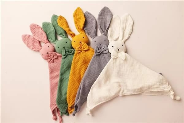 Pelush muslin NEW BABY Rabbit, 30x30 cm, pambuk organik, gri