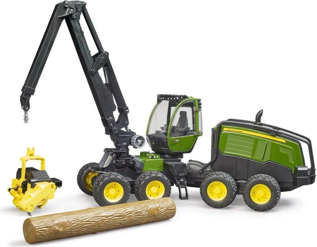 Lodër korrëse pylli BRUDER John Deere 1270G, plastikë, me trung druri, Jeshile/Zezë