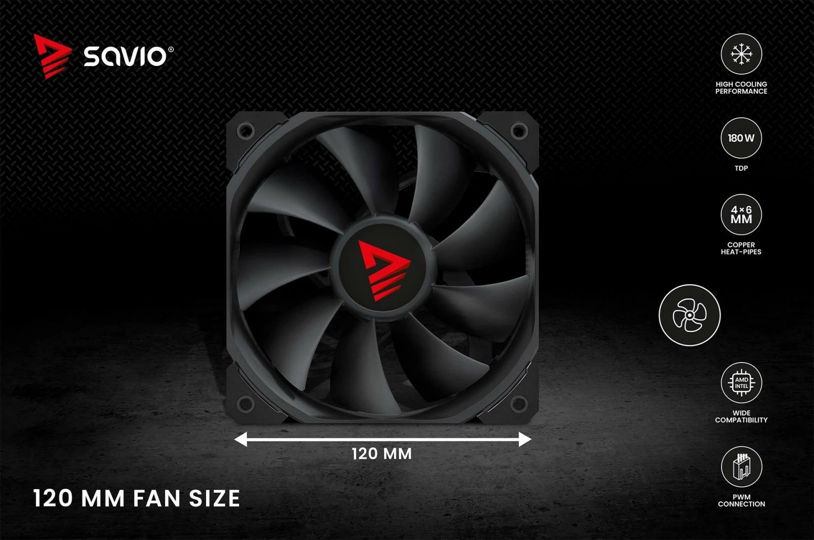 Kasë ftohëse procesori Savio Vortex X2, 120 mm, 4 heatpipe, e zezë