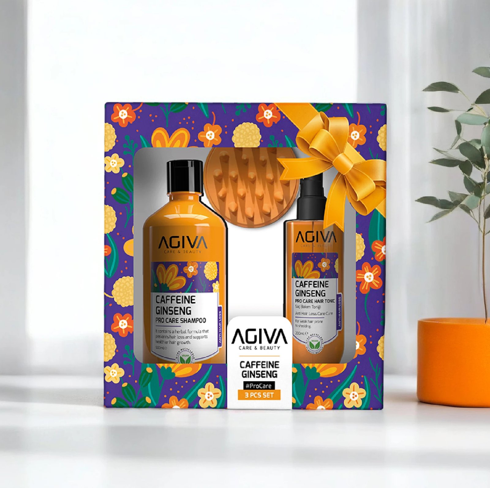 Set 3 pjesësh Pro Care Agiva Caffeine Ginseng (Shampon 500 ml+Tonik 200 mll+ Krehër) Set 3 pjesësh Pro Care Agiva Caffeine Ginseng (Shampon 500 ml+Tonik 200 mll+ Krehër)