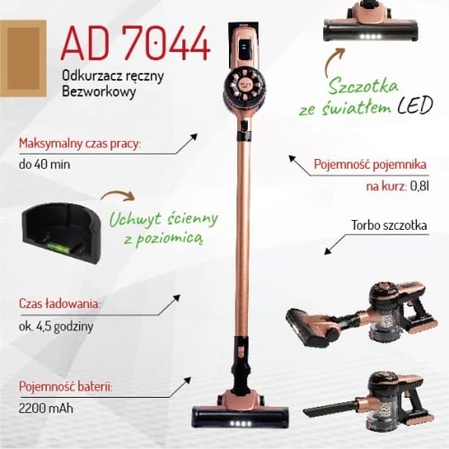 fshesë me korrent dore pa qese Adler AD 7044, 250 W max, deri 40 min, 0.8 L, TURBO, filtër EPA F9 fshesë me korrent dore pa qese Adler AD 7044, 250 W max, deri 40 min, 0.8 L, TURBO, filtër EPA F9