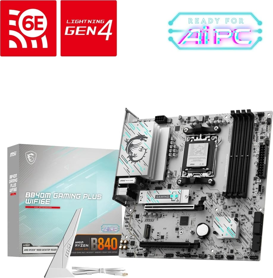 Pllakë amë MSI B840M GAMING PLUS WIFI6E, Socket AM5, micro ATX, Bardhë