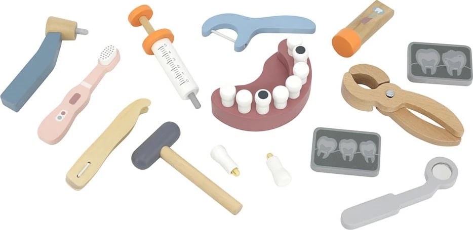 Set dentist druri, Viga, Little Dentist, dru ahu, për moshat 3+, me çantë bartëse, multingjyrësh, set