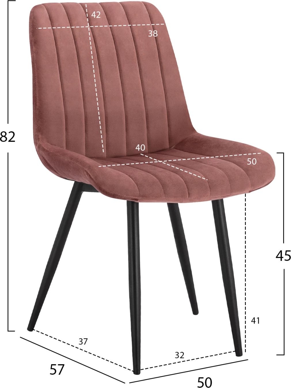 Karrige me kadife ngjyrë rozë e pluhurosur dhe kornizë metalike e zezë FH8725.02 50x57x82Y cm., set prej 2 copë