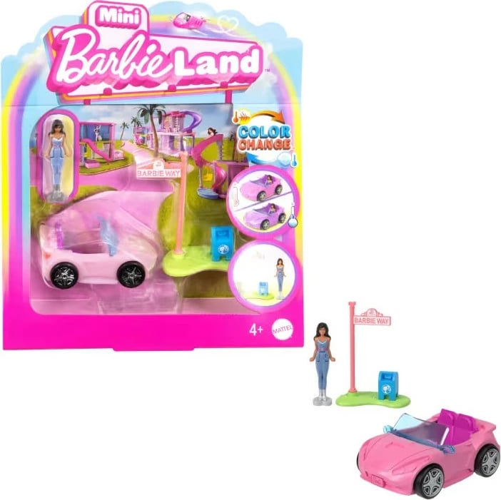Set lodrash Barbie Mini BarbieLand me makinë off-roader dhe kukull, shumëngjyrëshe