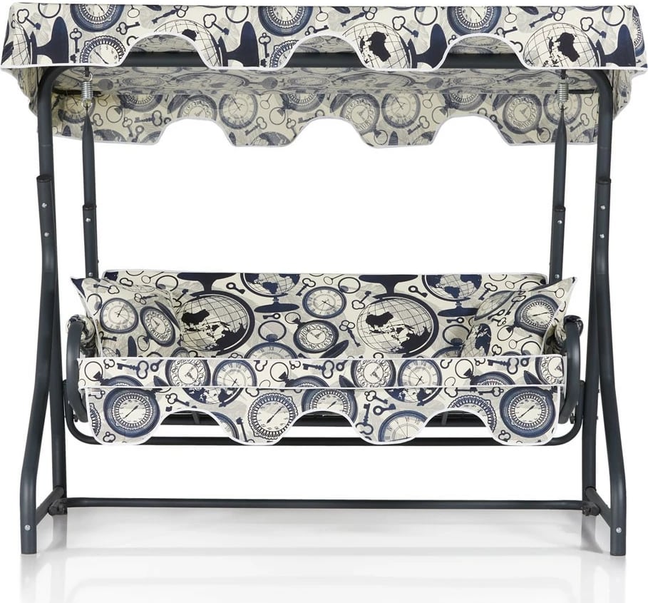 Karrige lëkundëse treshe për kopsht, Hanah Home, Ruta 4, e zezë, krem