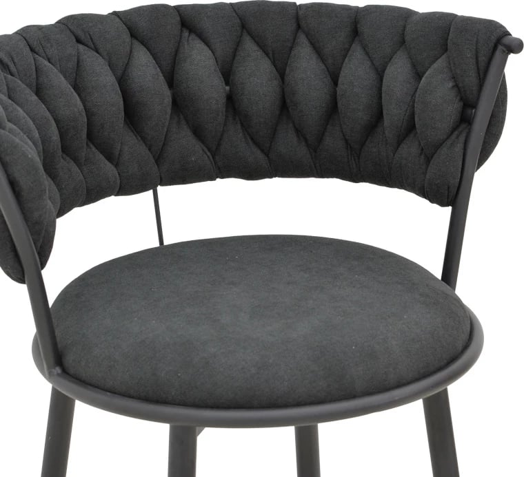 Karrige të ulëta Alkia I, set prej 2 copë, stof i zi, këmbë metalike të zeza, 57x58.5x72cm