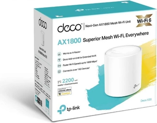 Ruter mesh Wi‑Fi 6, TP-Link Deco X20 AX1800, 1-pack, e bardhë