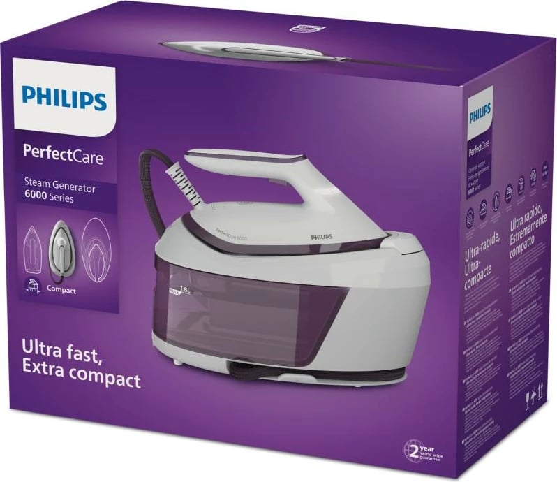 Hekur me stacion avulli, Philips PerfectCare PSG6020/30, rezervuar 1.8L, OptimalTEMP, kompakt, lila