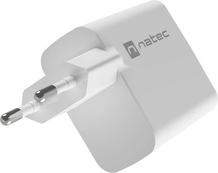Karikues muri Natec Ribera GaN, 65W, 1x USB-A + 1x USB-C, Bardhë