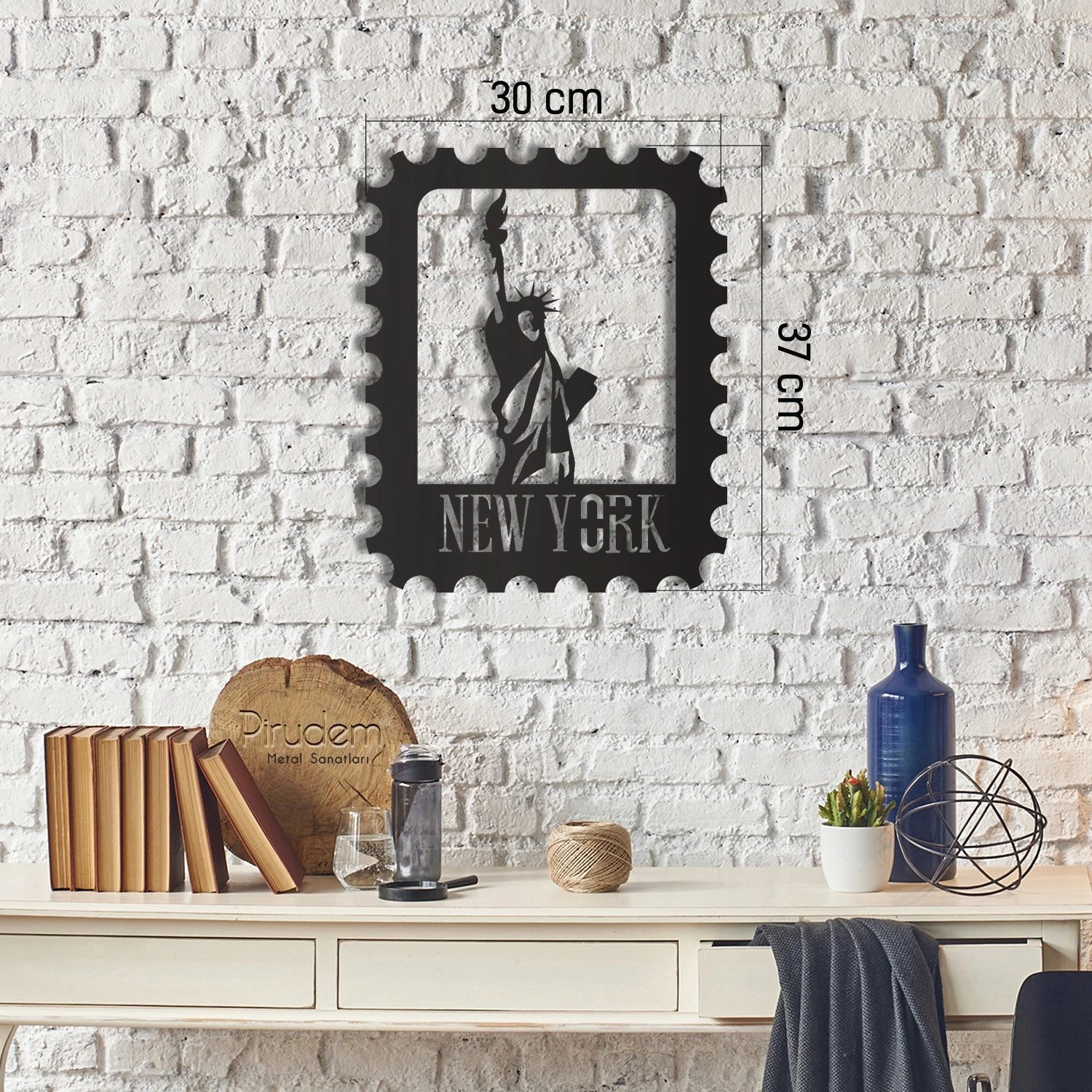 Aksesor dekorativ metalik për mur, Wallity, pullë New York