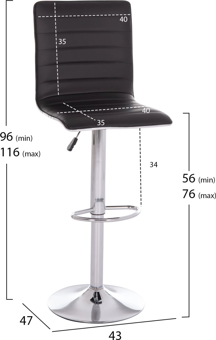 Karrige për bar rrotulluese Nexus, lëkurë PU e zezë, FH209.21, set prej 2 copash, 43x47x116cm