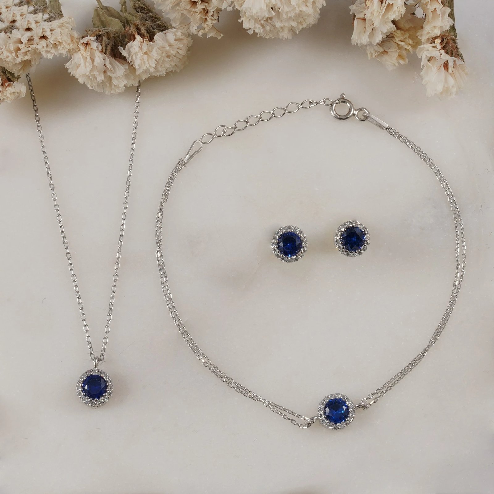 Set varëse, byzylyk dhe vathë argjendi, ngjyrë argjendi dhe kaltër e errët, Jumeon, 11174LACI