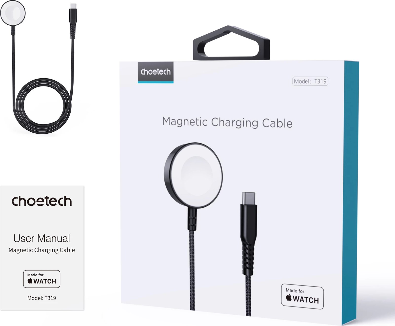Karikues wireless Choetech T319 për Apple Watch, 5W, USB-C, i zi