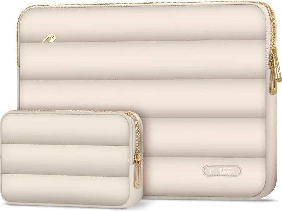 Kasë laptopi Tech-Protect Puffy 13-14 inç me çantë aksesorësh, Bezhë set