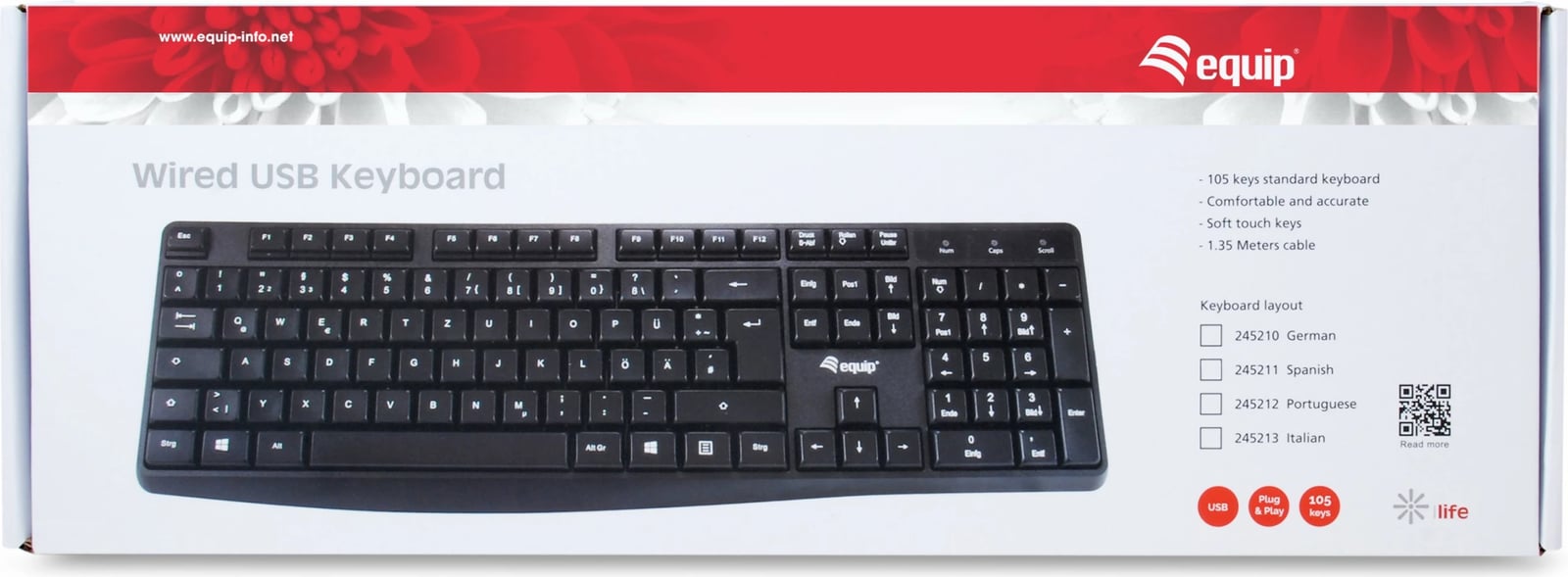 Tastierë EQUIP 100%, USB, QWERTZ, e zezë