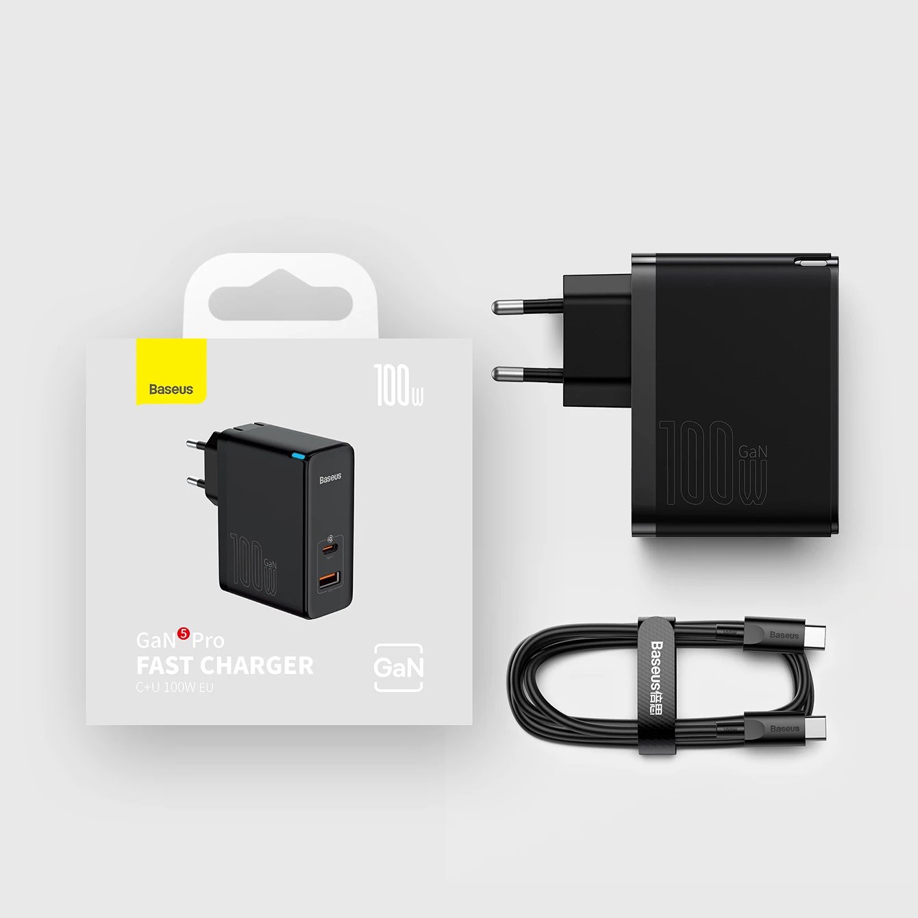Karikues muri Baseus GaN5 Pro, 100W, 2 porta (USB-C/USB-A), i zi