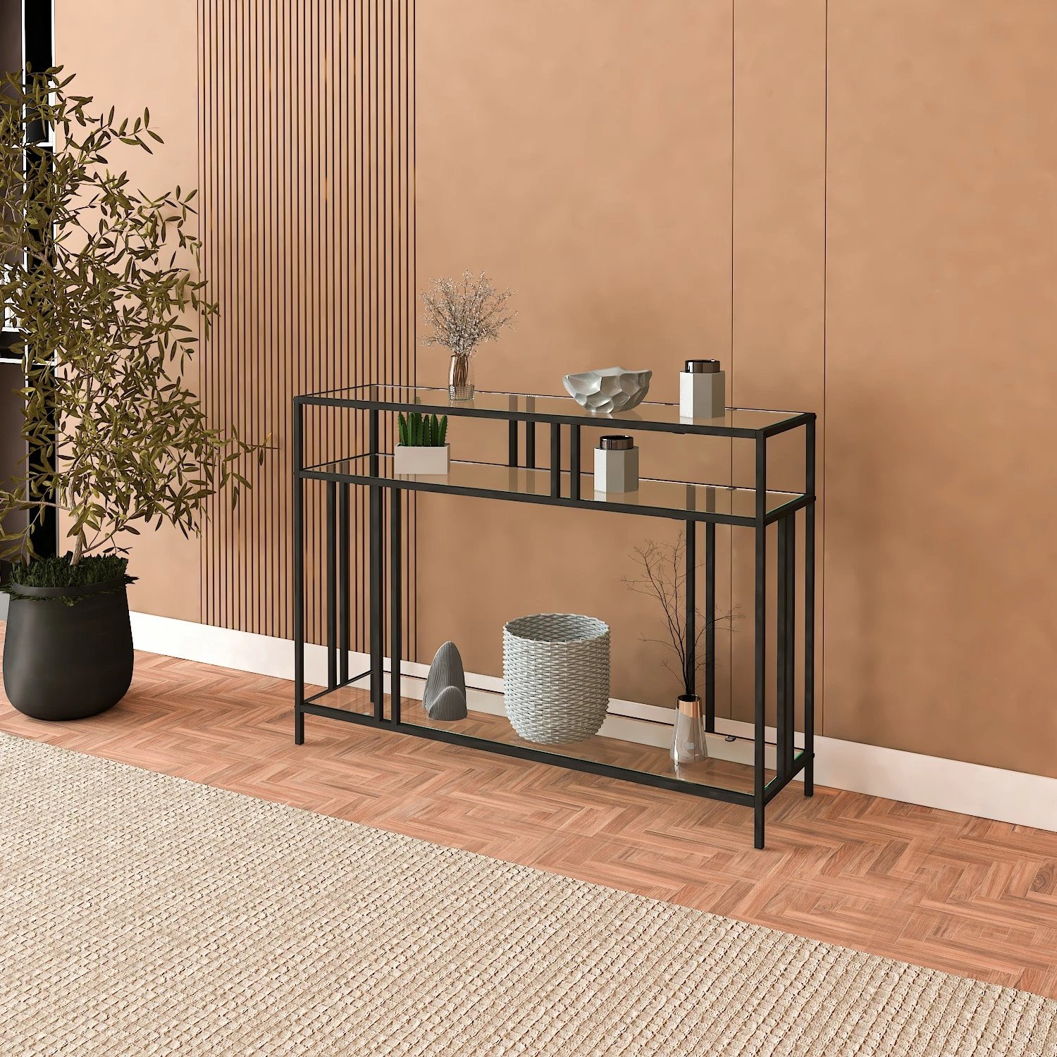 Bufe Hanah Home, Venedik, xham i kalitur, kornizë metalike e zezë, 100x30x78 cm