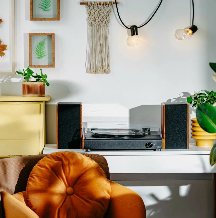 Gramofon Adler AD1915 me USB, Bluetooth, altoparlantë të integruar, i zi me pamje druri