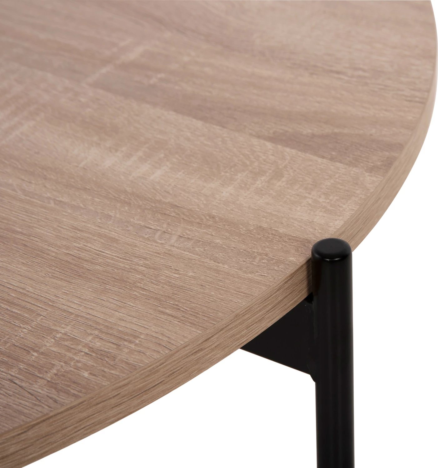 Tavolinë kafeje FH9588.03, sipërfaqe MDF, ngjyrë sonoma, bazë metalike e zezë, Φ80x45H cm