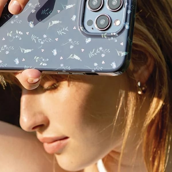 Mbështjellës UNIQ Coehl Prairie për iPhone 15 Pro, lule, blu navy