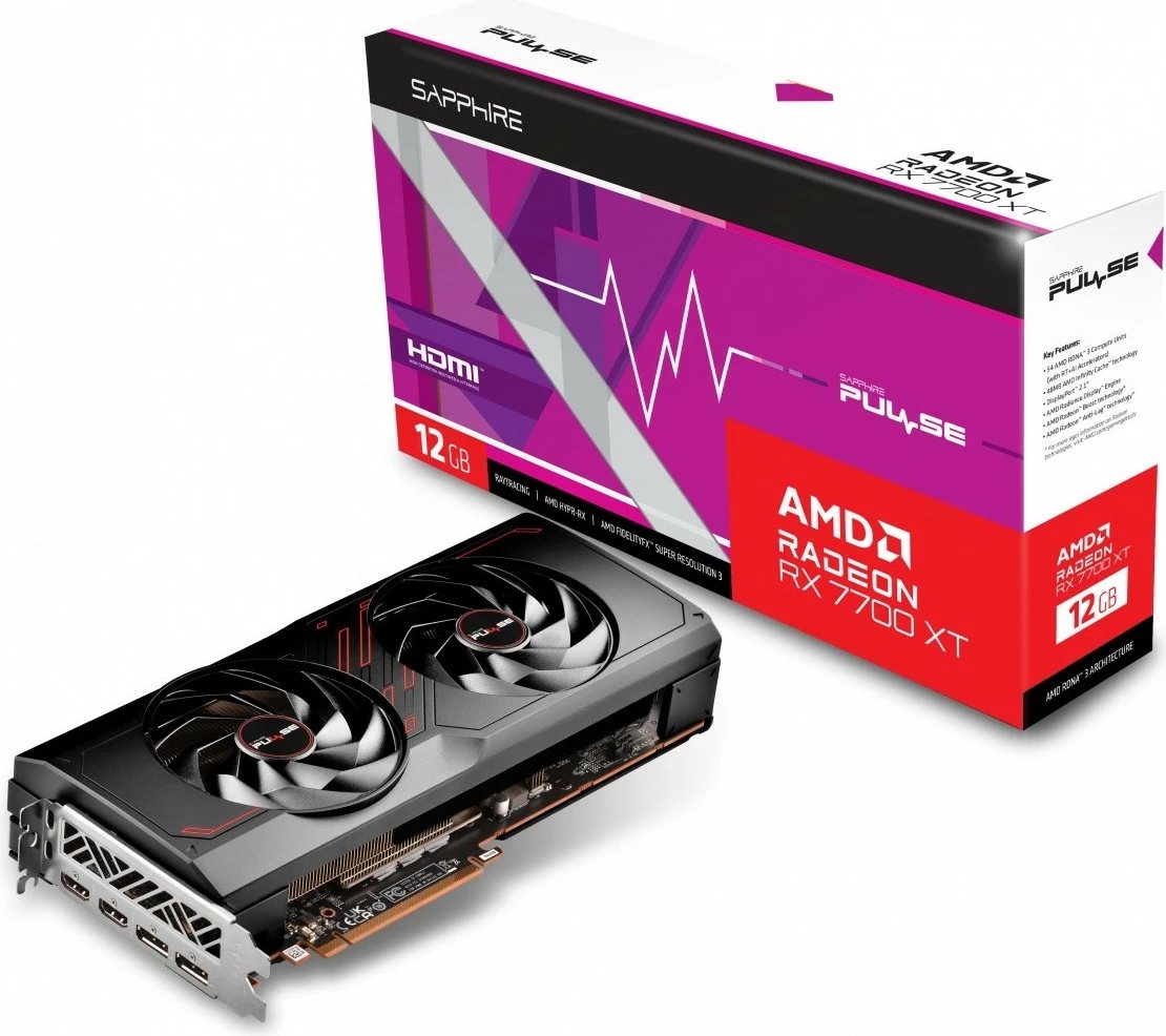 Kartelë grafike Sapphire Radeon RX 7700 XT Gaming 12GB GDDR6, PCI-E 4.0, 2DP/2HDMI, e zezë
